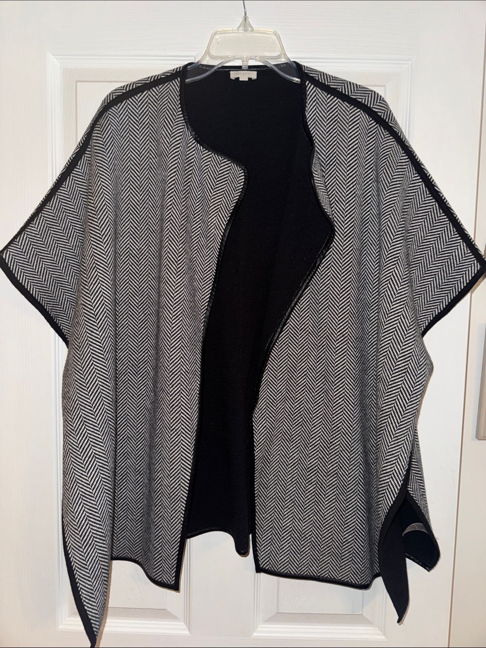 Talbots Black and White Herringbone Open-Front Poncho